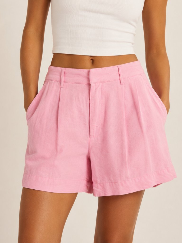 Abercrombie & Fitch High Waist Pleat Linen Blend Trousers Pink Medium